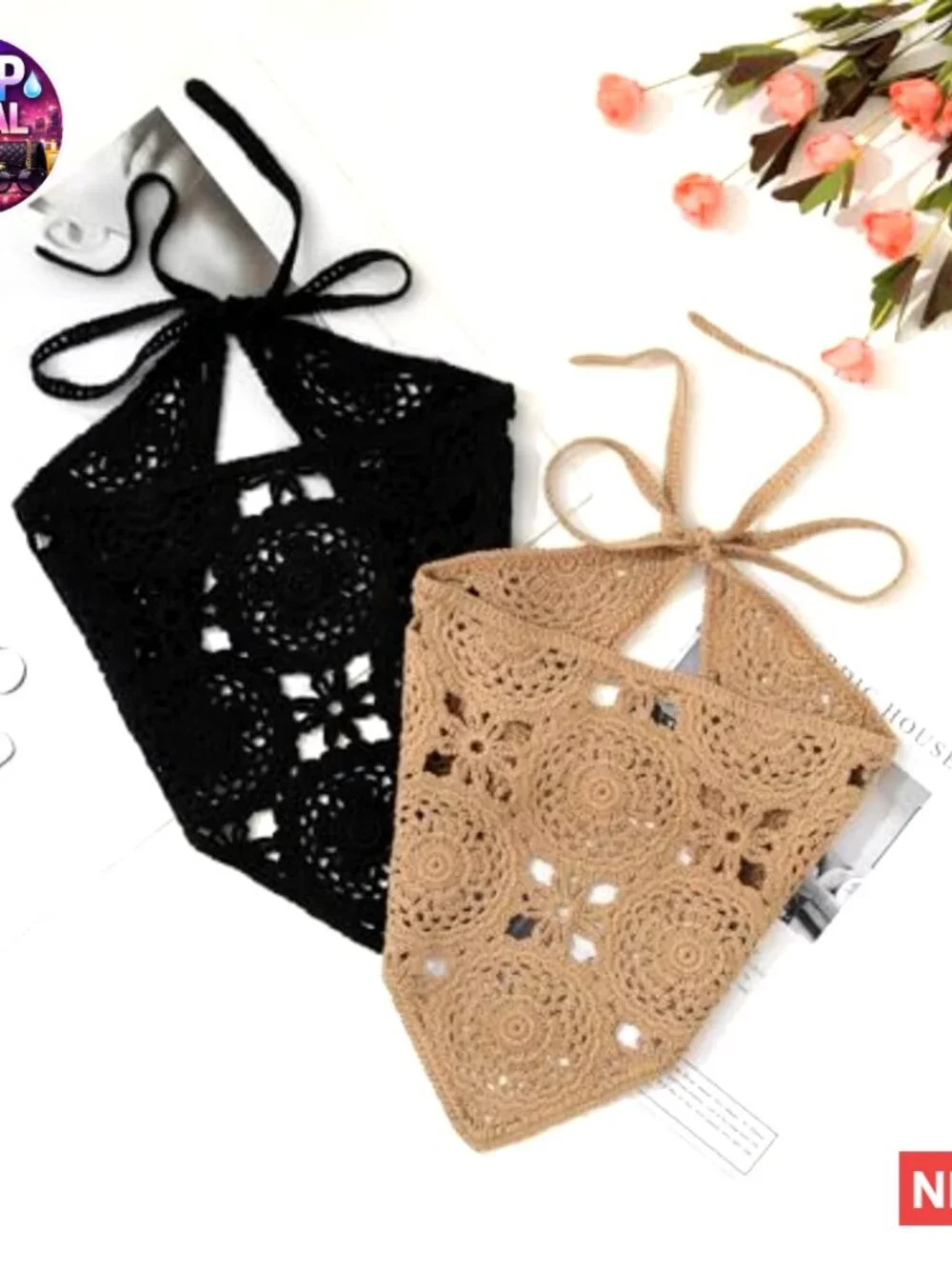 Floral Crochet Hair Bandanas Headscarf 2 PCS Daisy Headband Vintage Head